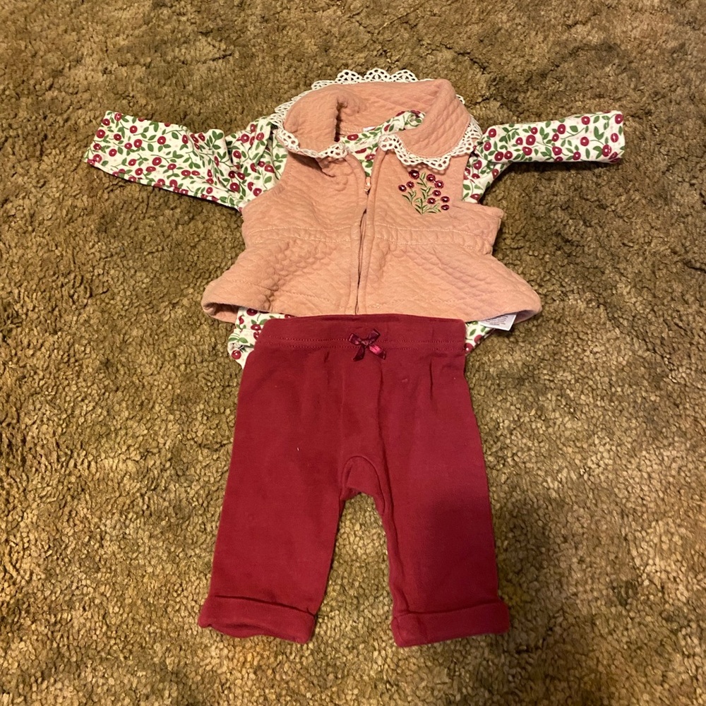 Pink and Red/Cranberry Baby Outfit with Floral Design